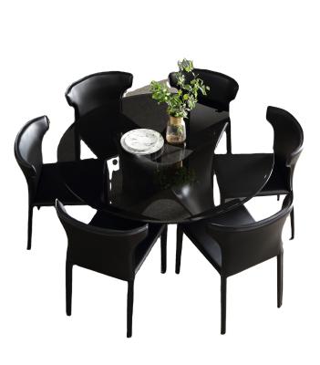 China Unjustable Home Furniture Luxury Round Glass Dining Table Sets With 6 Chairs for sale