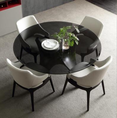 China Glass table 12 mm round dining table set 6 chairs furdini black tempering glass furniture for sale