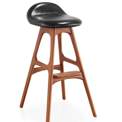 China Regular Modern Solid Wood Bar Furniture Counter Sneaks Genuine Leather Bar Stool Chairs for sale