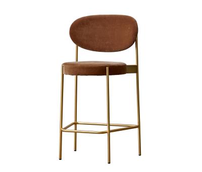 China Stable Minimalist Fabric Upholstered Gold Metal Stools Bar Chairs For Kitchen for sale