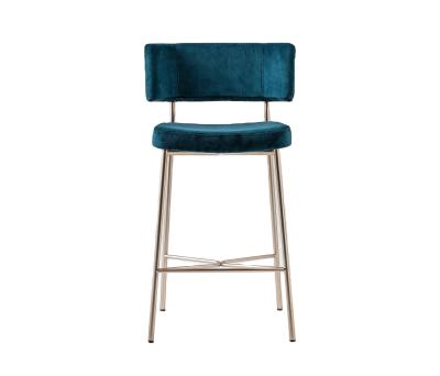 China Comfortable Elegant Clean Shape Gold Metal Frame Fabric Upholstered Bar Stool Chair for sale