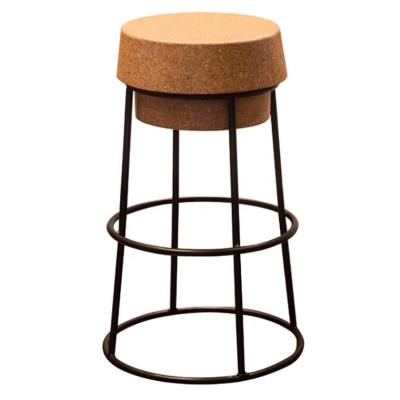 China Unique and traditional style handmade high cork stool with circle iron legs for sale