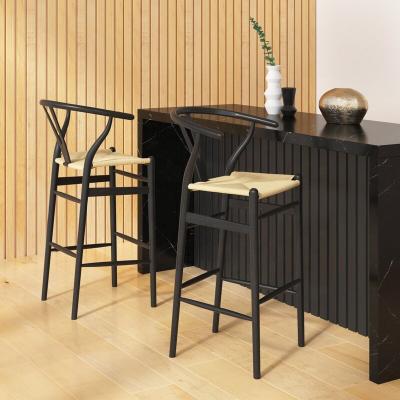 China Contemporary Rattan Woven Rope Seat Fork Counter Height Bar Stool For Kitchen for sale