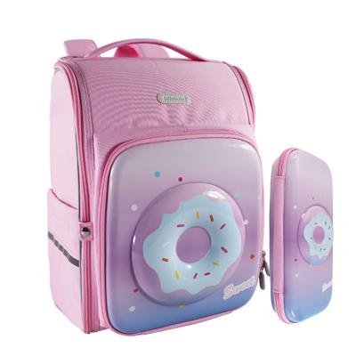 China Custom Korean Cute Waterproof Cartoon Burden Reduction Girl Donut School Bag Primary School Student Kids Backpack for sale