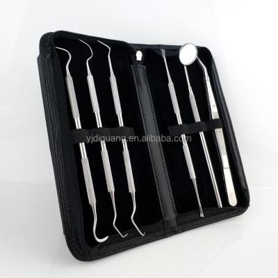 China Professional Home Grade Stainless Steel Surgical Dental Tool Kits 6 Pieces In Black PU Pouch for sale