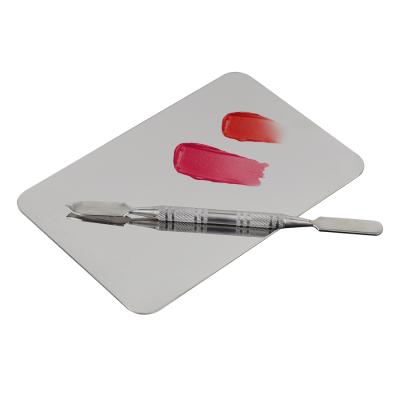 China 4.5 Inch Stainless Steel Nail Art Eyeshadow Palette Cosmetic Blending Makeup Nail Palette With Spatulas for sale