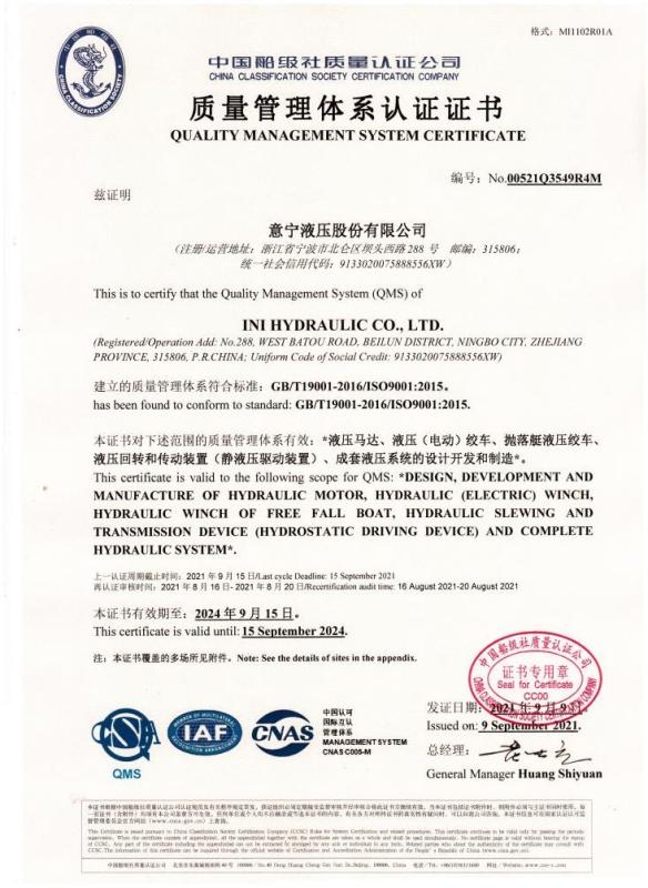 ISO9001 - Ini Hydraulic Co., Ltd.