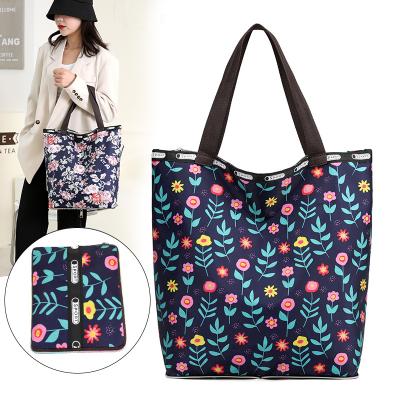 China Large Capacity Portable Simple Foldable Fashion Printed Nylon Shoulder Bag Shopping Bag Casual Lightweight Handbag For Women for sale