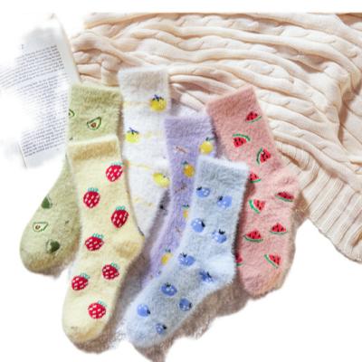 China Fruit Cartoon QUICK DRY Promotional Pattern Socks Thick Winter Fluffy Socks Custom Made For Ladies for sale