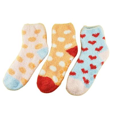 China 3 Pairs Cute Fluffy Professional Breathable Assorted Winter Coral Fleece Socks Heart Shaped Unisex Warm Home Christmas for sale