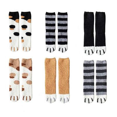 China Breathable Cartoon Cat Paw Socks, Winter Long Fuzzy Socks Comfortable Fluffy Socks Women's Coral Velvet Tube Hosiery for sale