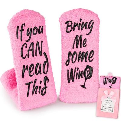 China Funny Breathable Fashion If You Can Read This Bring Me Some Wine Socks Lace Up Coral Velvet Cupcake Gift Box Fuzzy Wine Sock Women for sale