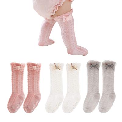 China New Kids Toddlers Girls Big Bow Knee Length 100% Summer Baby Clothing Baby Socks Lace Cotton Baby Socks Breathable Soft Baby Bowknot for sale