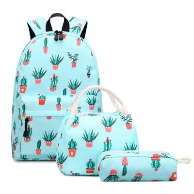 China Waterproof Custom bags school backpack school bags for teenagers girls cactus print backpacks with lunch bags backpack custom for sale