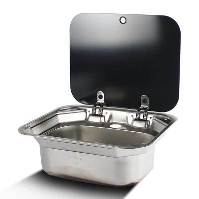 China Without Faucet Hot Sale Single Bowl With Tempered Glass Stainless Steel Camper Motorhome Caravan RV Portable Kitchen Sink for sale