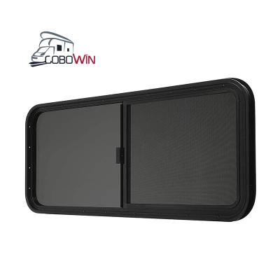 China Custom Black Aluminum Sliding RV Camper Window Car Frame Aluminum Tempered Glass Sliding RV Window for sale