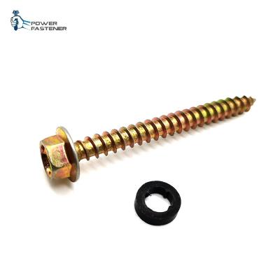 China Hot-selling Large Hex Seal Big Head Seal Head Yellow Zinc Head 17 With Cut EPDM Seal Assembled Tapping Screw for sale