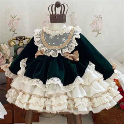 China Breathable Fancy Princess Girl Dress Baby Lolita Style Lace Ruffles Long Sheath Tiered Dresses 2022 Fashion Kids Ball Gown Pagneant for sale