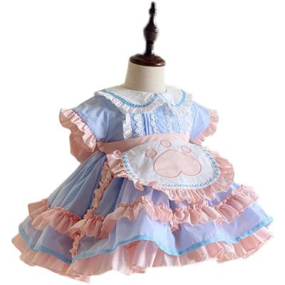 China Breathable Cute Princess Dress Baby Girls Ruffles Contrast Colors Lolita Ball Gown Turn Down Neck Shorts Sheaths Lovely Kid Dress Up Dresses for sale