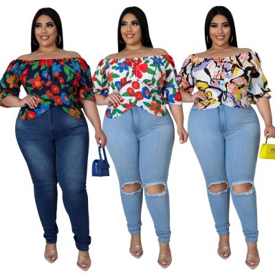 China 2022 Summer Viable Fresh Floral Printing T-Shirt Plus Size Women Cut Three Quarter Neck Sleeveless Irregular Casual Tees Ladies Crop Top for sale