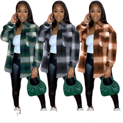 China Winter Breathable Jackets For Women 2022 New Arrivals Plus Size Turn-Down Collar Fashion Streetwear Plaid Printing Casual Loose Coats for sale