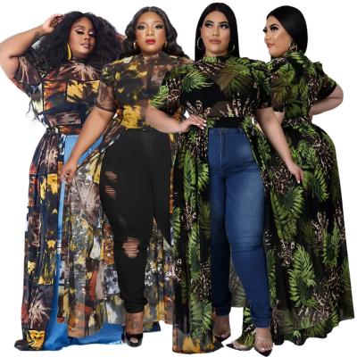 China 2022 Spring Summer Viable Fashion Plus Size Dress For Women Party Floral Print Maxi Dresses Holidays Club High-lo Short Sleeves for sale