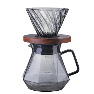 China Viable New Design Gray Glass Diamond Coffee Pot V60 Filter Cup Smoky Set for sale