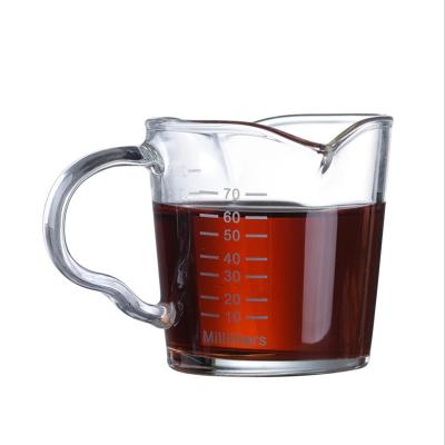 China Sustainable Mini Glass Espresses 70ml Double Mouth Coffee Measuring Cup With Scale for sale