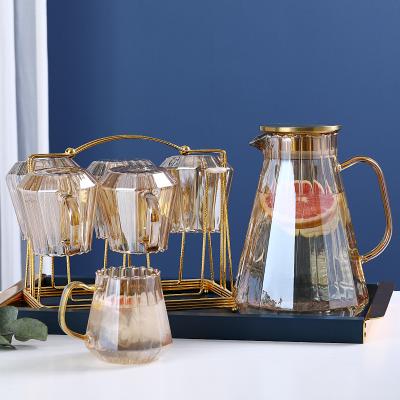 China WITH LID Summer Drinking Cold Kettle Heat Resistant Glass Teapot Set Drinkware Desktop Large Capacity Water Tea Glass Cup Set for sale