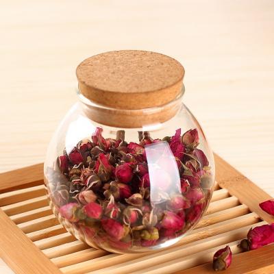 China Different Size Viable Round Food Storage Glass Jar With Cork Lid for sale