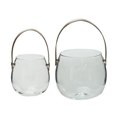 China Freshness Preservation Glass Jar With Leather Holder , Decorate Glass Jars for sale