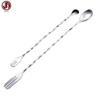 China Stocked 2 In 1 Stainless Steel Coffee Long Handled Teaspoons Stirring Spoon Fork for sale