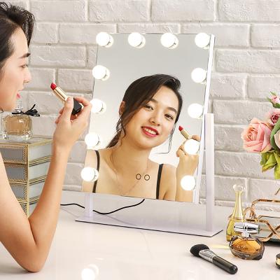 China Professional Manufacture Makeup Cosmetic Mirror Adjustable With LED Bulbs Hollywood Table Light Vanity Mirror for sale