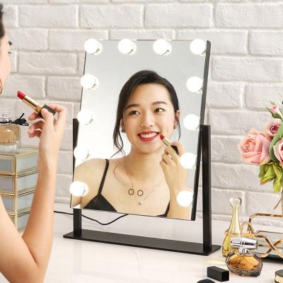 China Luxury Hollywood Style Lighted Vanity Makeup Mirror with Dimmable LED Lights for sale