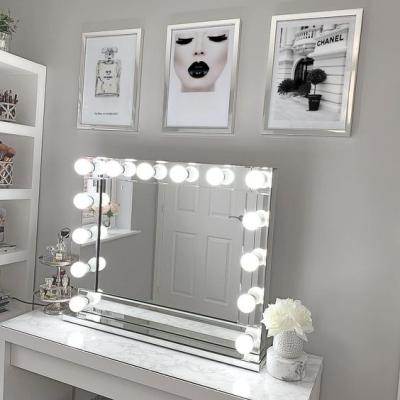 China Hollywood Luxury Style Lighted Vanity Makeup Vanity Mirror With Dimmer Led Bulbs for sale