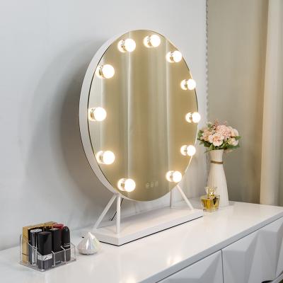 China Round Hollywood Lighted Vanity Mirror With 11 Lights Led Desk Led Makeup Mirror With Smart Touch Screen for sale