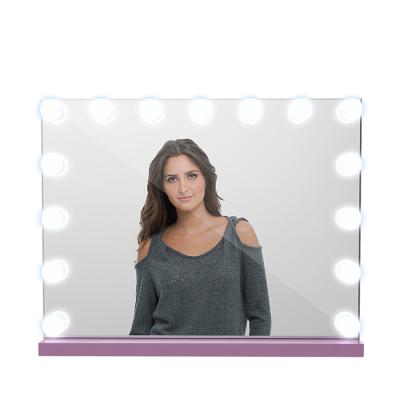 China Customized HD Beauty Makeup Mirror Hollywood Lighted Tabletop Vanity Mirror With Bulbs for sale