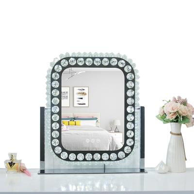 China Lighted Makeup Mirror With Lamp Glass Hollywood Mirror Dressing Table Makeup LED Crystal Mirror for sale