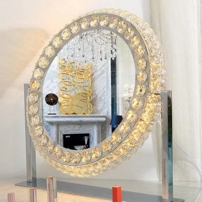 China Professional Manufacture Lighted Crystal Makeup Mirror Diamond Vanity Hollywood Mirror For Girls Cosmetic for sale