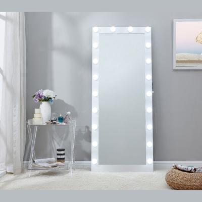 China Lighted Hollywood Full Body Mirror Salon Makeup Vanity Body Floor Standing Mirror With Bulbs for sale