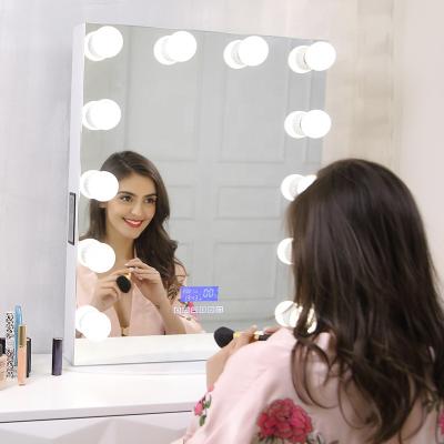 China Hollywood Mirror Popular Professional Audio Makeup Mirror Wall Mounted Vanity Mirror Dimmable LED Lighted for sale