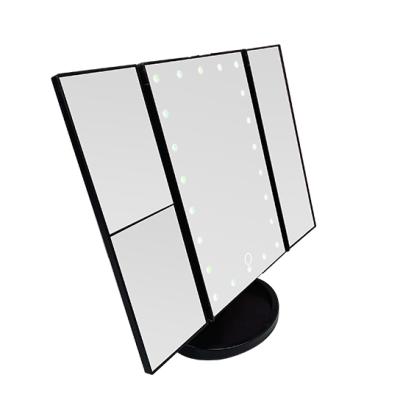 China Travel Vanity Lighted Desktop Makeup Mirror Lighted Foldable LED Mirror Makeup Mirror with LED Lights for sale