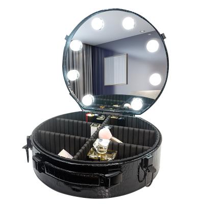 China Creative Fashion LED Makeup Storage Box Portable Case With LED Lights Makeup Mirror Travel Makeup Tools for sale