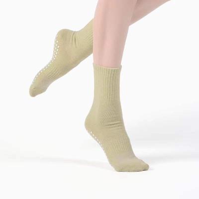 China Solid Color Grip Pilates Socks Long Tube Cotton Mesh Women Anti Slip Breathable Yoga Socks QUICK DRY Custom Sports Socks Full With Silicone for sale