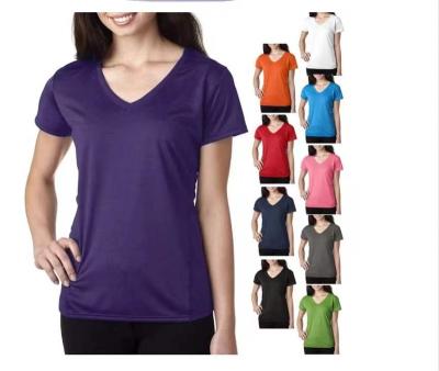 China High Quality Wholesale Custom Made Simple Empty Women's V-Neck Solid Color Casual T-Shirts Tees QUICK DRY for sale