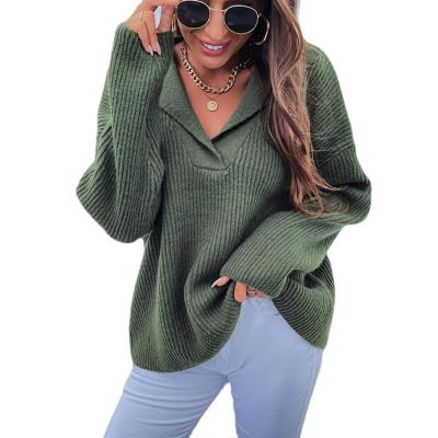 China Anti-wrinkle 2021 autumn most popular sweater suit collar women's sweater loosely plus size sweater for sale