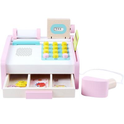 China Hottest New Wooden Mini Cashier Machine Wooden Toy Pretend Game Supermarket Cash Register Toy For Children for sale