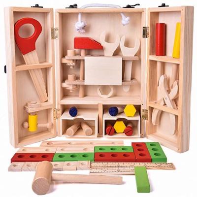 China Wooden Portable Wooden Toolbox Toys Children DIY Funny Construction Pretend Tool Kit Toys For Kid for sale