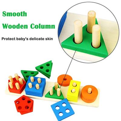 China Toys OEM Quality Wooden Baby Kids Preschool Studying Geometric Shape Matching Board Material Educational Stacking Toy for sale