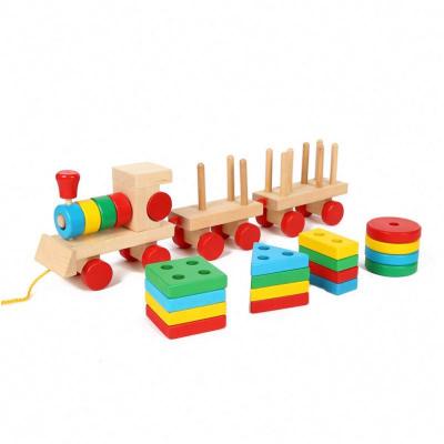 China High Quality Wooden Montessori Stacking Shape Wooden Geometry Blocks Train Set Toy for sale